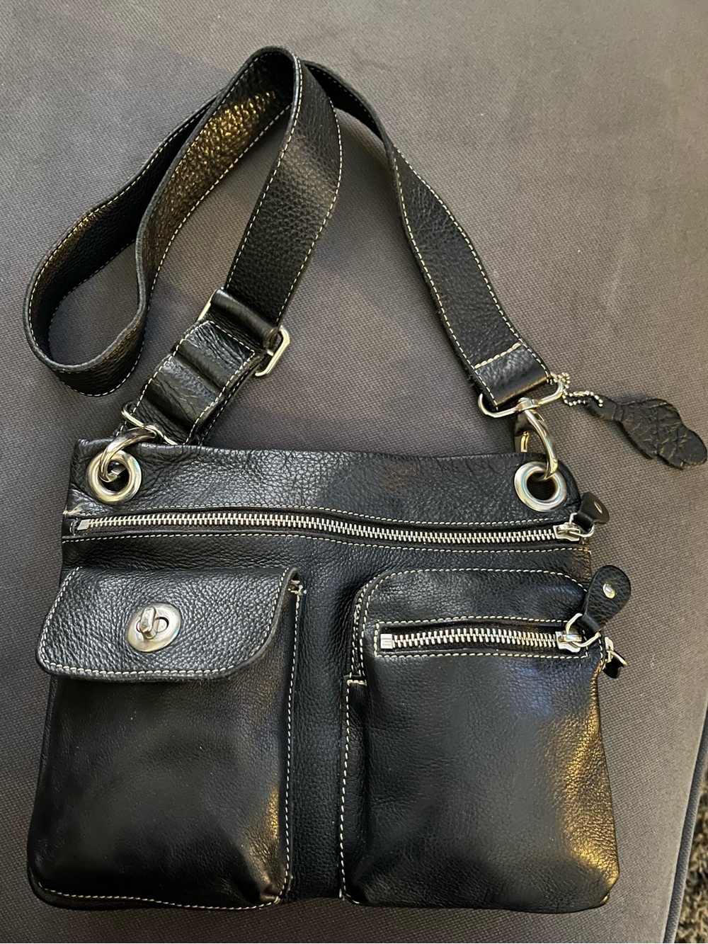 Y2K Roots Village Leather Crossbody Bag Black Pebbled utility bag Made in Canada